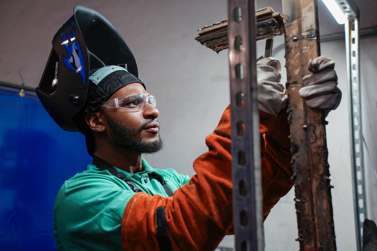 Student working on a welding project