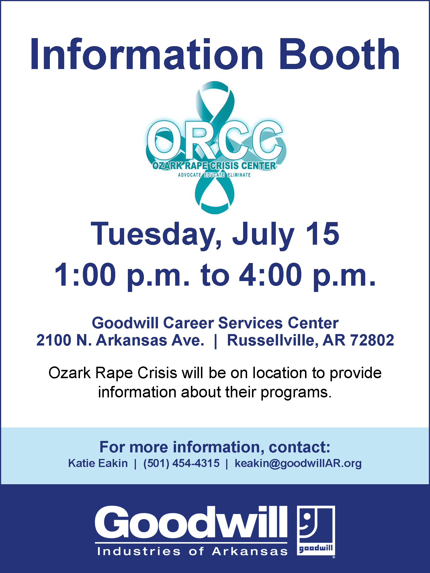 Hiring event flyer russellville ozark rape crisis 7 15 25