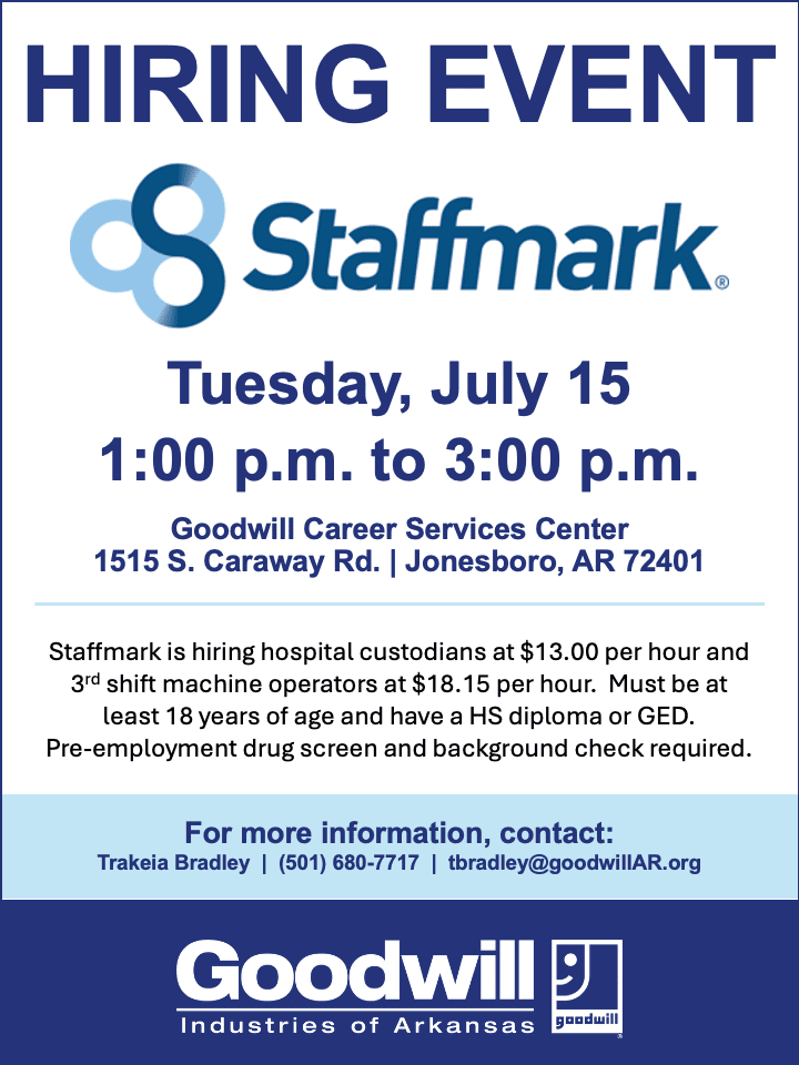 Jonesboro staffmark 7. 15. 2025