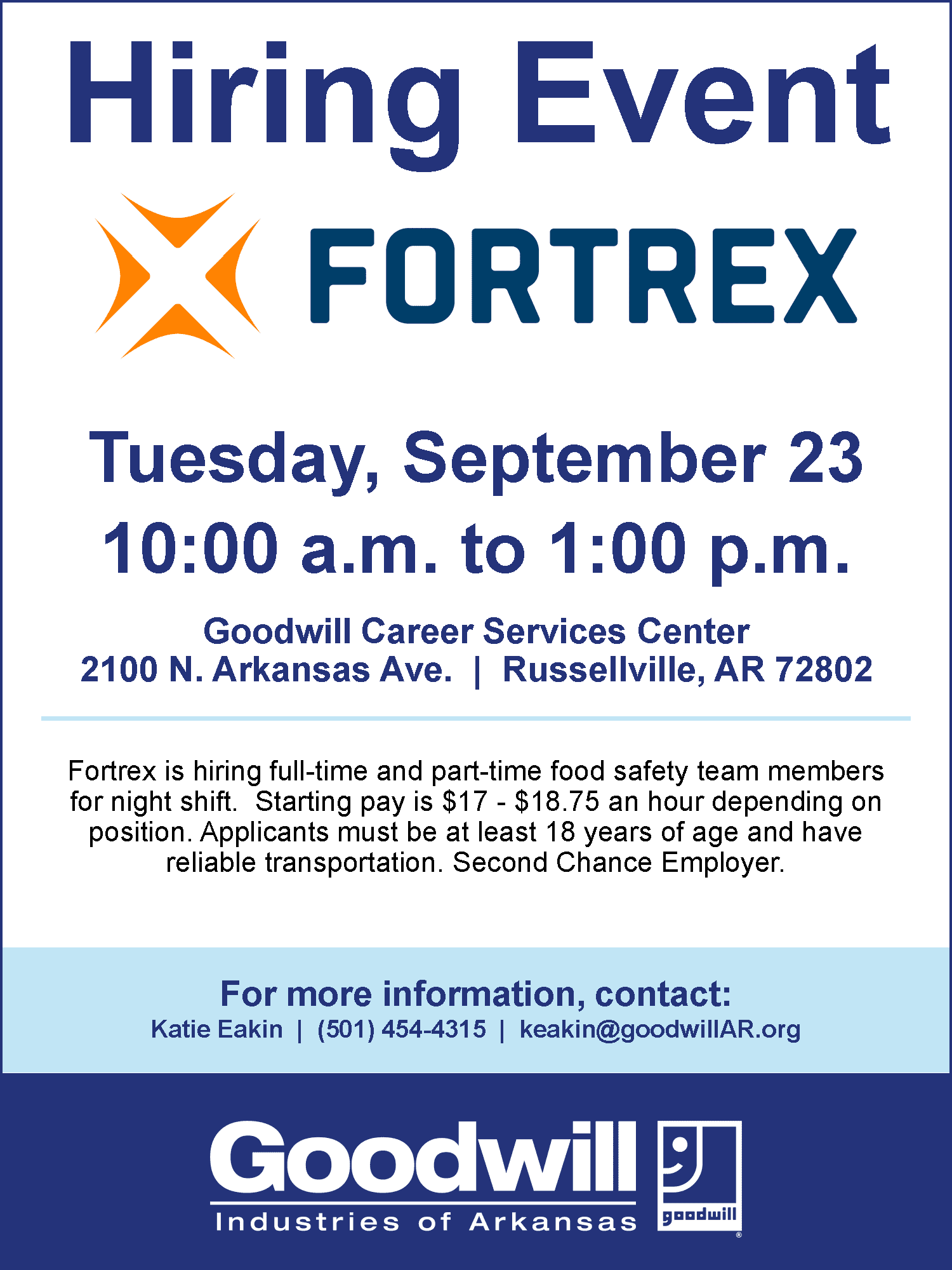 Hiring event flyer russellville fortrex 9 23 25