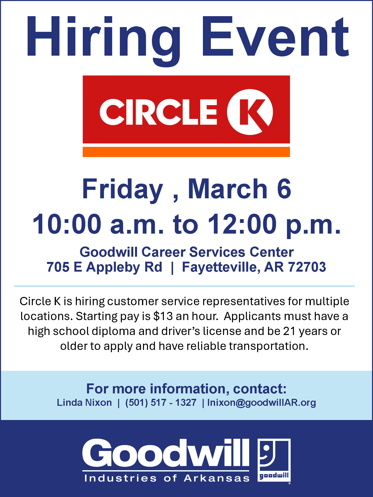 Hiring event flyer college fayetteville circle k 3 6 26