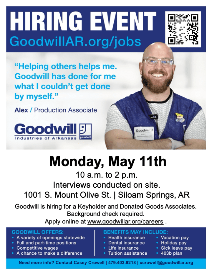 Hiring event flyer 2026 may 11 siloam springs