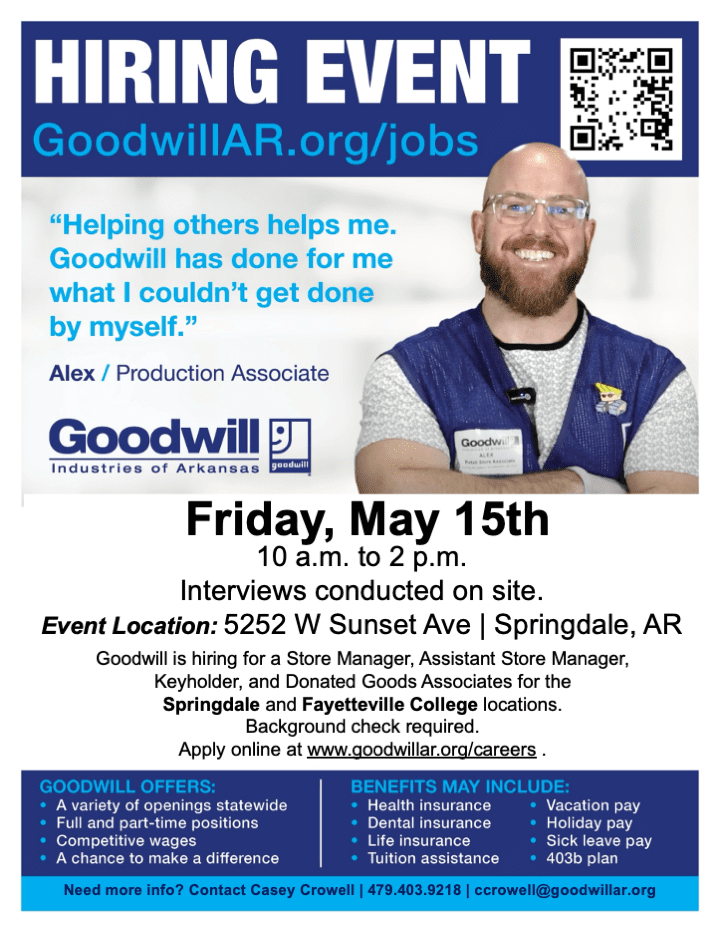 Hiring event flyer 2026 may 15th springdale