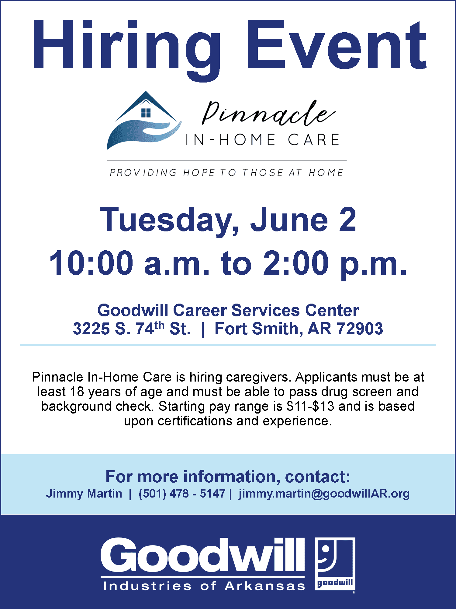 Hiring event flyer fort smith pinnacle in home care 6 2 26