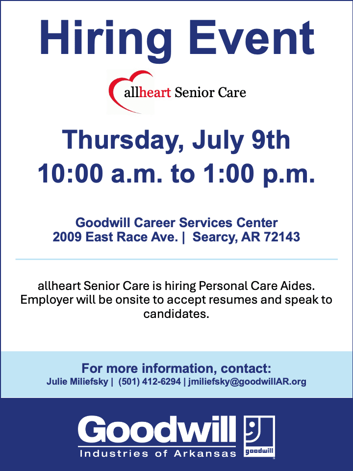 Hiring event flyer allheart senior care 7 9 2026
